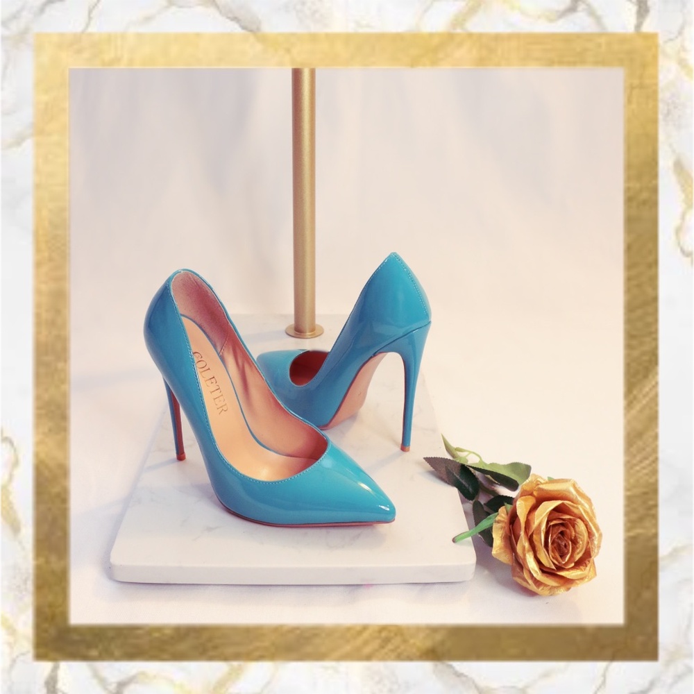 Patent Leather Teal Pumps